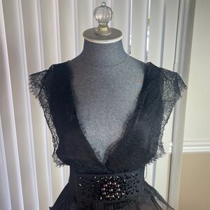 Vintage BCBGMaxAzria Tiered Organza Black Lace Ruffle Party Dress